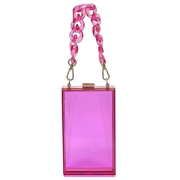 Acrylic Chain Handle See Thru Crossbody Clutch - FamilyClothes