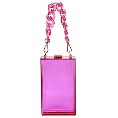 Acrylic Chain Handle See Thru Crossbody Clutch - FamilyClothes