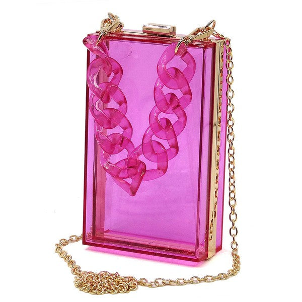 Acrylic Chain Handle See Thru Crossbody Clutch - FamilyClothes