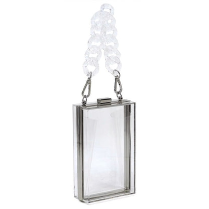 Acrylic Chain Handle See Thru Crossbody Clutch - FamilyClothes