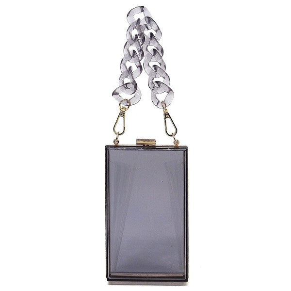 Acrylic Chain Handle See Thru Crossbody Clutch - FamilyClothes