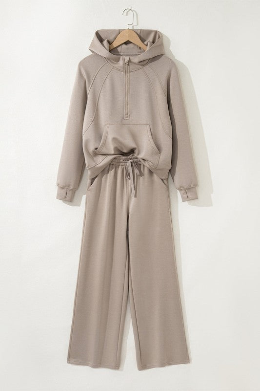 Solid Half-Zip Hoodie and Pants Set - FamilyClothes