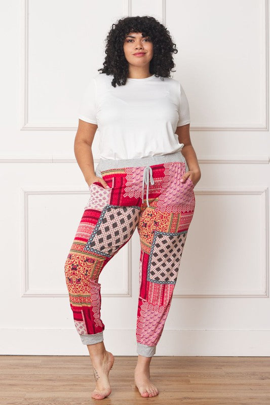 Plus Quilted Print Joggers - FamilyClothes