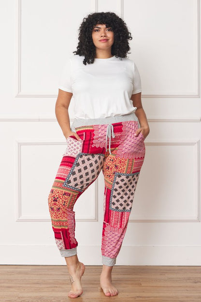 Plus Quilted Print Joggers - FamilyClothes