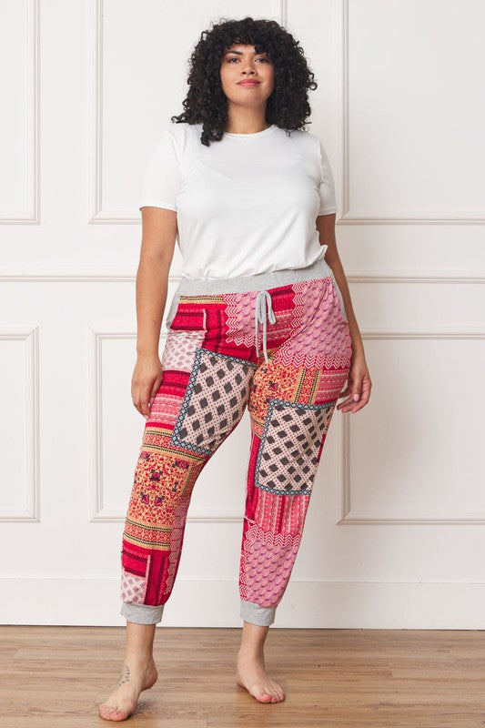 Plus Quilted Print Joggers - FamilyClothes