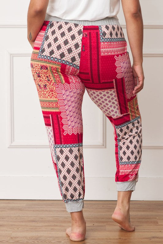 Plus Quilted Print Joggers - FamilyClothes