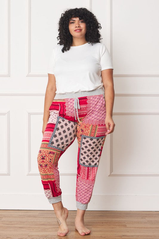 Plus Quilted Print Joggers - FamilyClothes