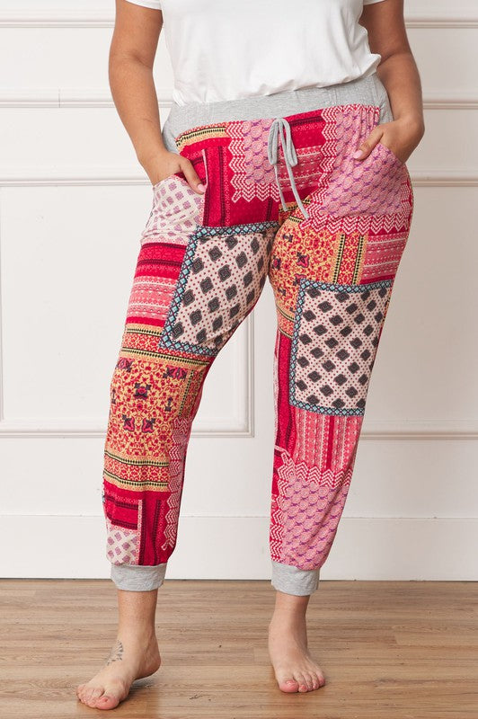 Plus Quilted Print Joggers - FamilyClothes