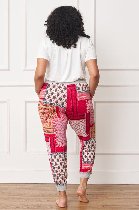Plus Quilted Print Joggers - FamilyClothes