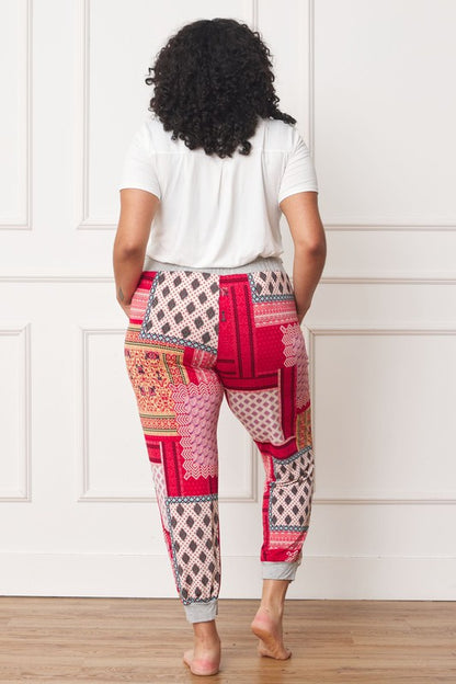 Plus Quilted Print Joggers - FamilyClothes