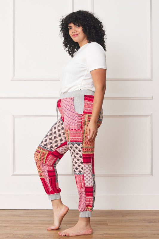 Plus Quilted Print Joggers - FamilyClothes