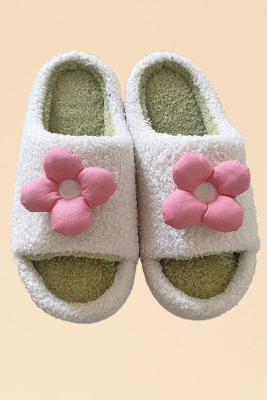 Sherpa slippers with contrast 3D flower detail - FamilyClothes