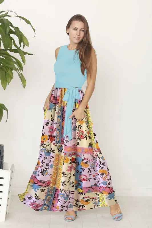 Sleeveless handkerchief woven skirt maxi dress - FamilyClothes