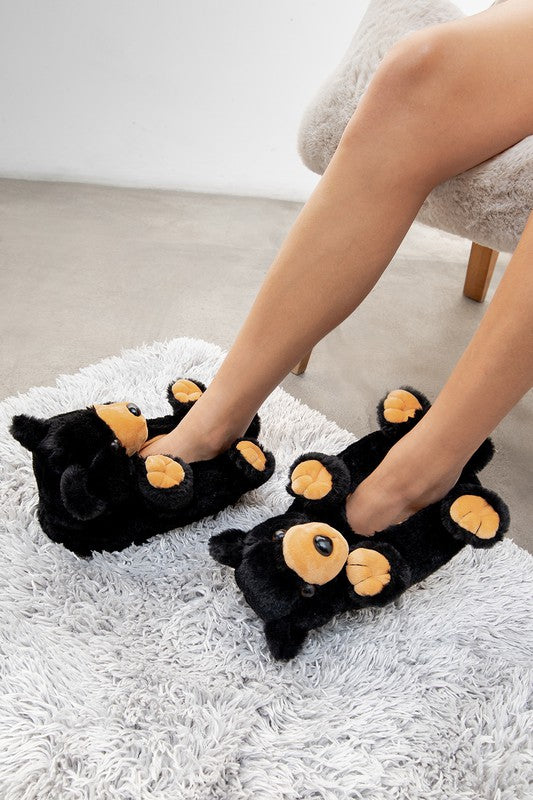 Black Bear Hugs - Women's Plush Animal slippers - FamilyClothes
