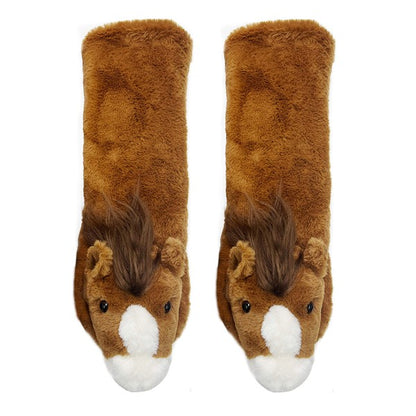 Horse Play - Kids' Plush Animal Slipper Socks - FamilyClothes