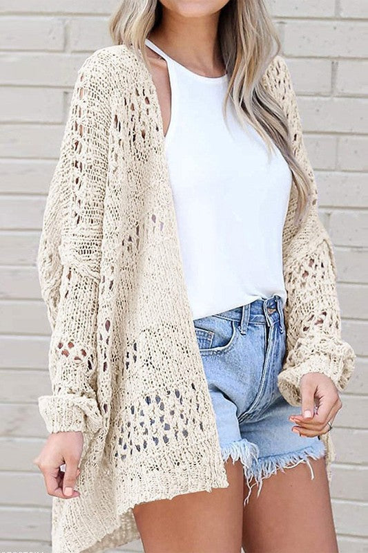 Crochet Dolman Cardigan with Knit Sleeves for Effortless Style - FamilyClothes