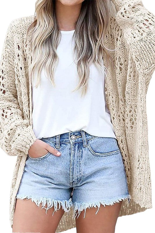 Crochet Dolman Cardigan with Knit Sleeves for Effortless Style - FamilyClothes
