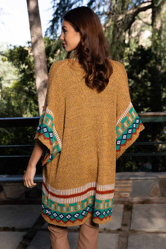 Kachina Patterned Knitted Cardigan Style Ruana - FamilyClothes