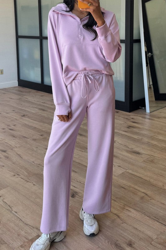 Solid Half-Zip Hoodie and Pants Set - FamilyClothes