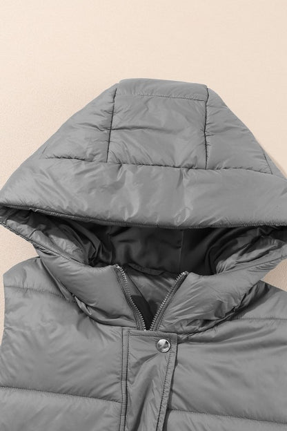 Solid Quilted Long Hooded Vest Coat - FamilyClothes