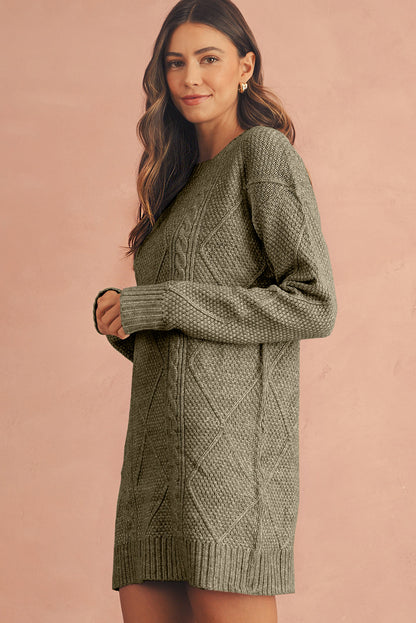 Coffee Knit Sweater Dress - Cable Knit Drop Shoulder Loose Fit Design - FamilyClothes