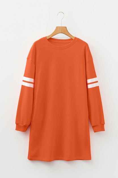 Varsity Stripe Long Sleeve Sweatshirt Dress - FamilyClothes