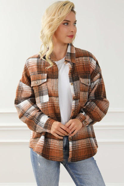 Plaid Flap Chest Pockets Shacket - FamilyClothes