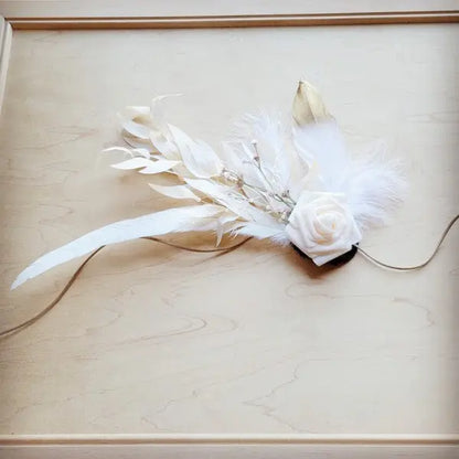 Boho Western Wedding Floral Feather Bridal Hat Tan - FamilyClothes