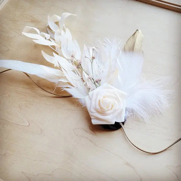 Boho Western Wedding Floral Feather Bridal Hat Tan - FamilyClothes