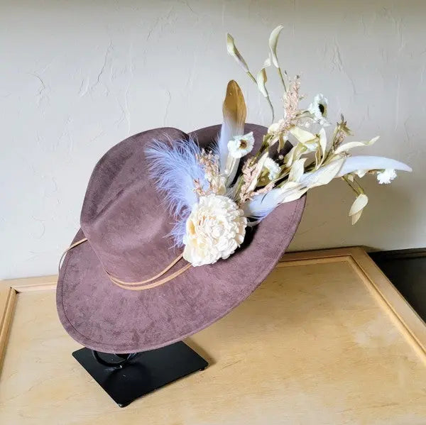 Boho Western Bridal Hat in Brown Floral Design for Weddings - FamilyClothes