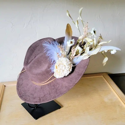 Boho Western Bridal Hat in Brown Floral Design for Weddings - FamilyClothes