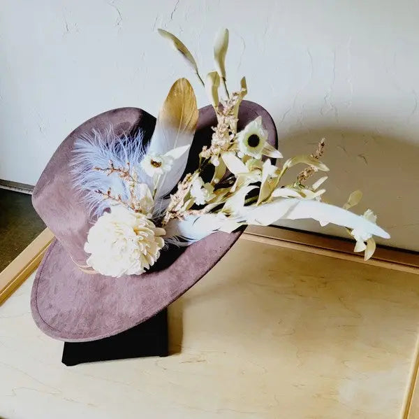 Boho Western Bridal Hat in Brown Floral Design for Weddings - FamilyClothes