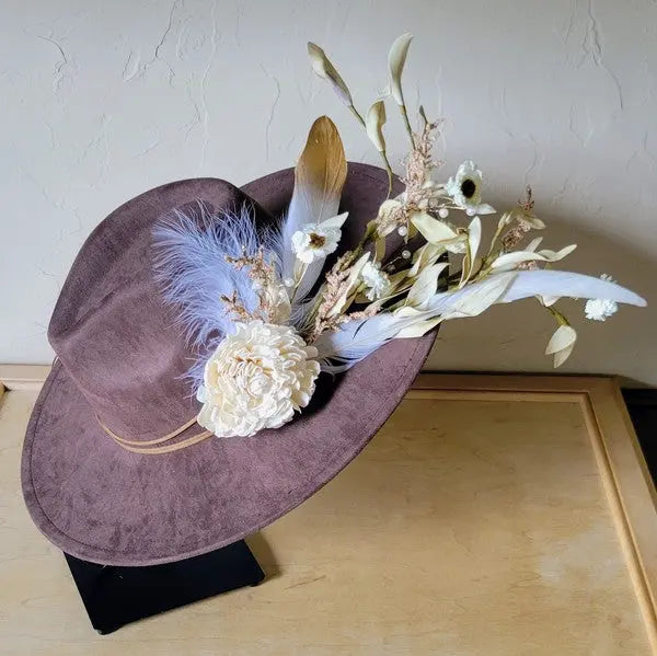 Boho Western Bridal Hat in Brown Floral Design for Weddings - FamilyClothes