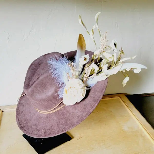 Boho Western Bridal Hat in Brown Floral Design for Weddings - FamilyClothes