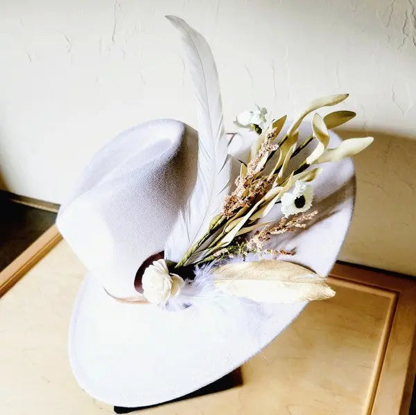 Boho Western Wedding Floral Bridsmaid Hat Bone - FamilyClothes