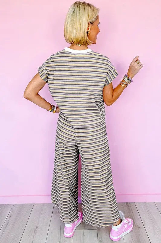 Women Tee Tasseled String Wide Leg Pants Set - FamilyClothes