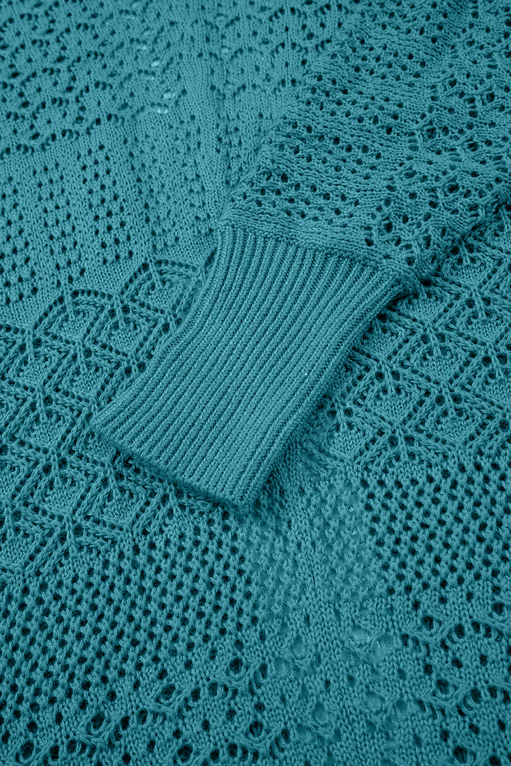 Lapis Mix Pattern Cardigan for Stylish Layering - Hollow Knit Open Front - FamilyClothes