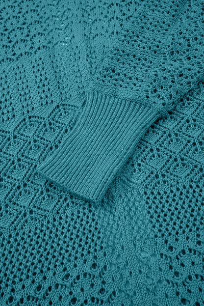 Lapis Mix Pattern Cardigan for Stylish Layering - Hollow Knit Open Front - FamilyClothes