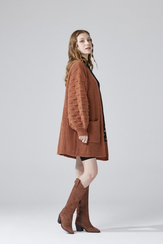 Plus Oversized Cardigan with Pompom Sleeves - FamilyClothes