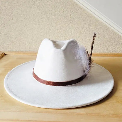Brown Leather Hat Band w/ Feather Accents - FamilyClothes