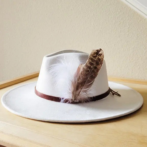 Brown Leather Hat Band w/ Feather Accents - FamilyClothes