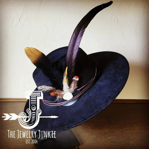 Long BlackGold Feather&Turq SlabHatband Choice Hat - FamilyClothes