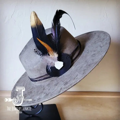 Long BlackGold Feather&Turq SlabHatband Choice Hat - FamilyClothes