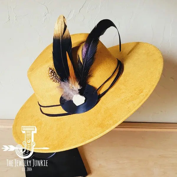 Long BlackGold Feather&Turq SlabHatband Choice Hat - FamilyClothes