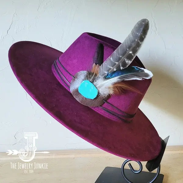 Turkey Feather&Turquoise Slab Hatband Choice Hat - FamilyClothes