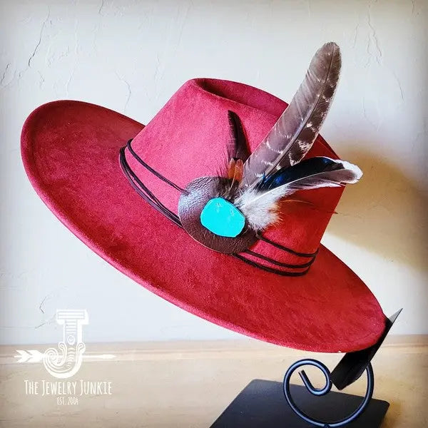 Turkey Feather&Turquoise Slab Hatband Choice Hat - FamilyClothes
