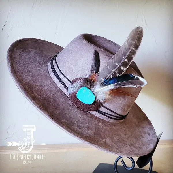 Turkey Feather&Turquoise Slab Hatband Choice Hat - FamilyClothes