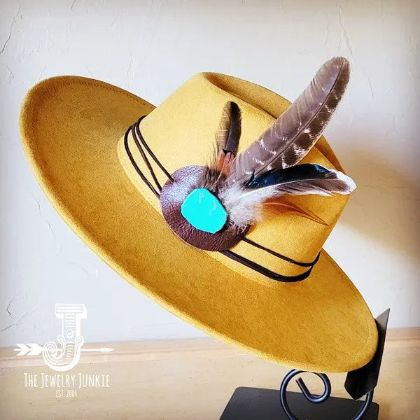 Turkey Feather&Turquoise Slab Hatband Choice Hat - FamilyClothes