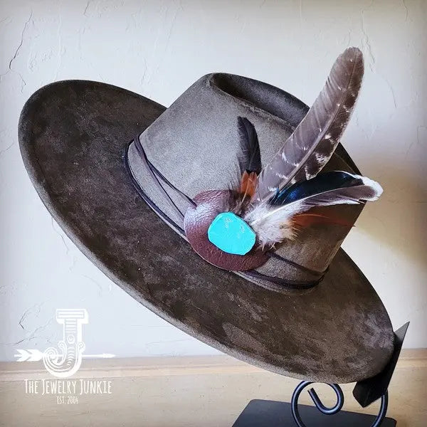 Turkey Feather&Turquoise Slab Hatband Choice Hat - FamilyClothes