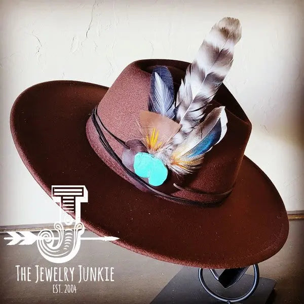 Turkey Feather&Turquoise Slab Hatband Choice Hat - FamilyClothes